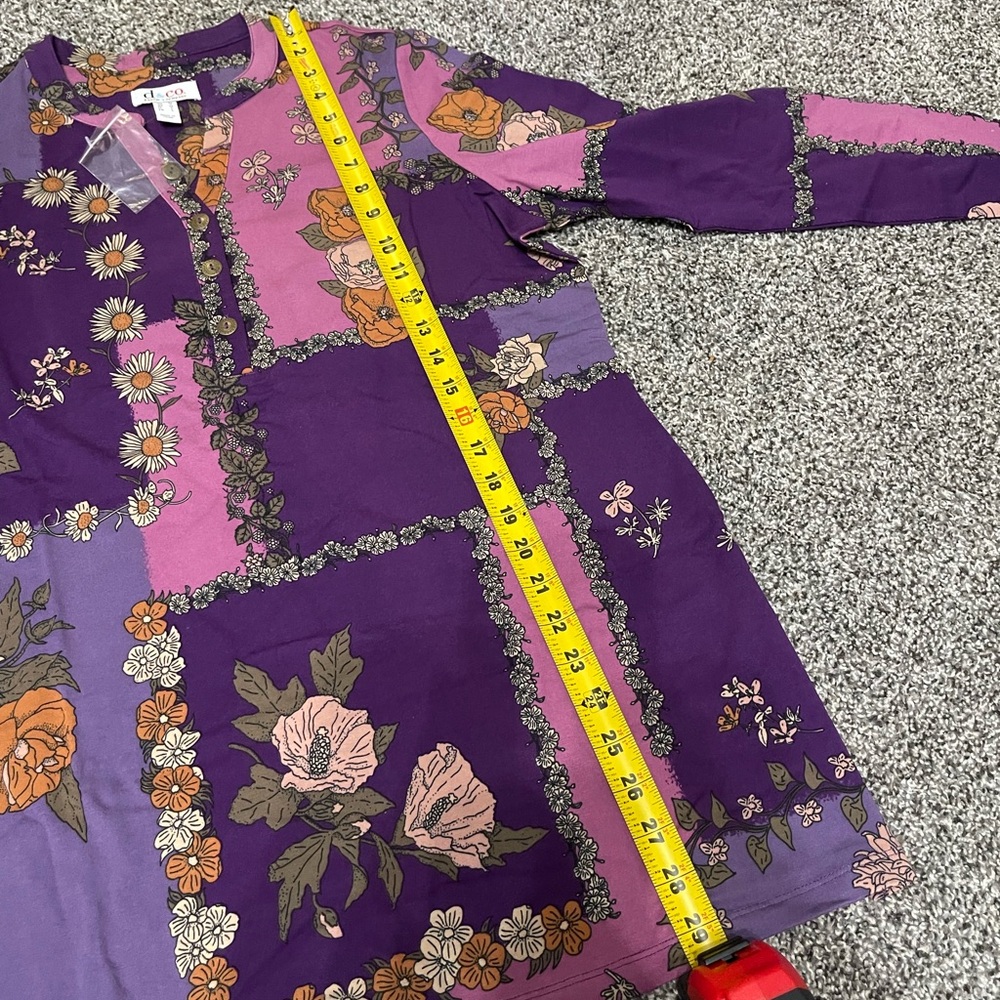 New Denim & Co Floral Patchwork Long Sleeve Button Up Henley Neck Tunic Top M - Picture 6 of 13